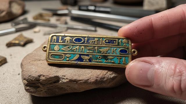 تميمة ذهبية مرصعة بلون أزرق ولازوردي